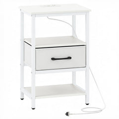 Nightstand Bedside Table with Charging Station and Drawer-White