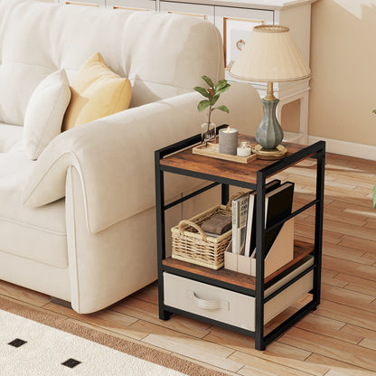 Nightstand Bedside Table with Fabric Drawer Open Wood Shelf-2 Pack