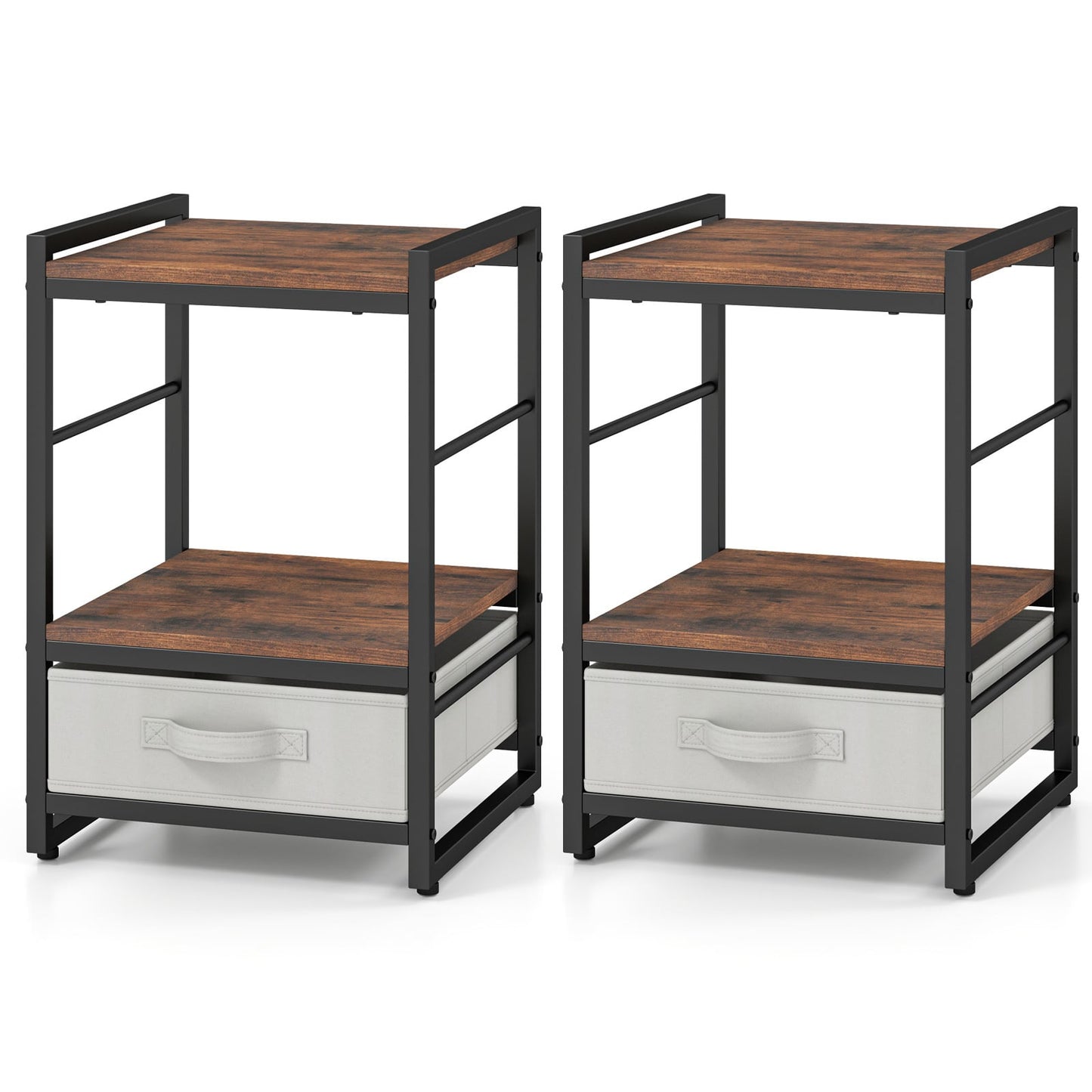 Nightstand Bedside Table with Fabric Drawer Open Wood Shelf-2 Pack