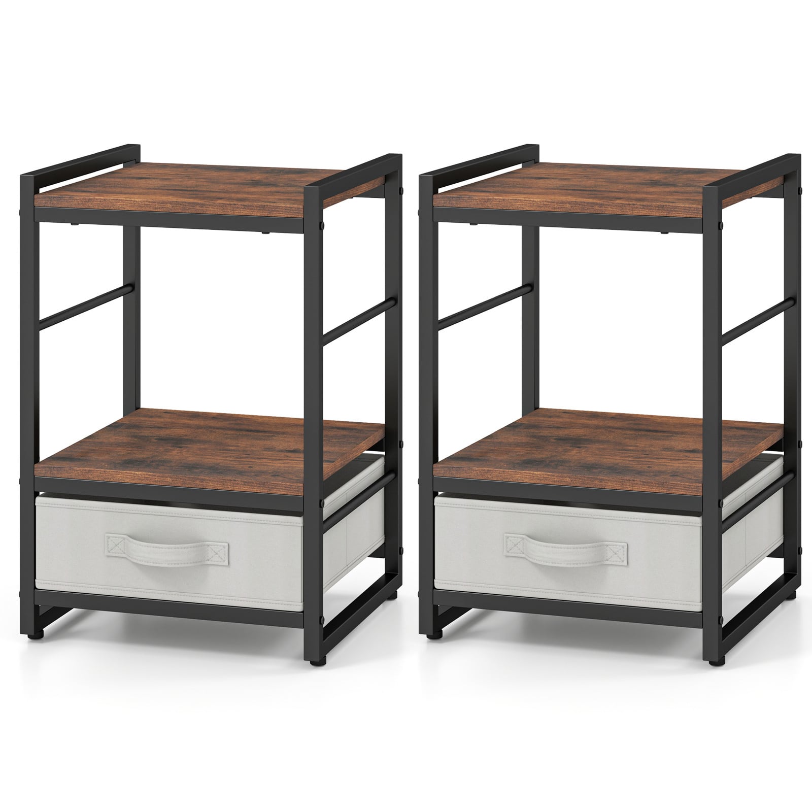 Nightstand Bedside Table with Fabric Drawer Open Wood Shelf-2 Pack
