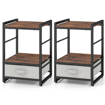 Nightstand Bedside Table with Fabric Drawer Open Wood Shelf-2 Pack