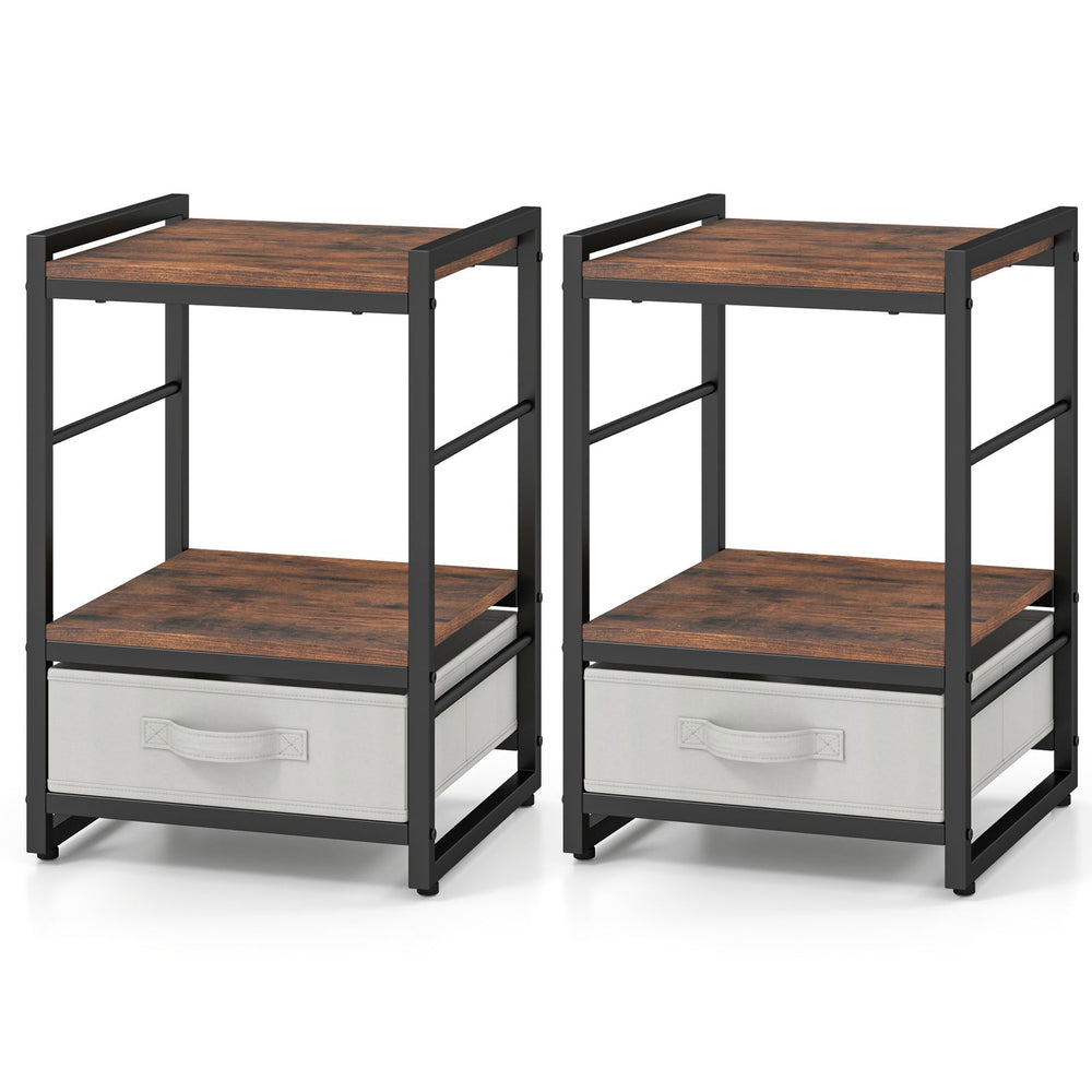 Nightstand Bedside Table with Fabric Drawer Open Wood Shelf-2 Pack