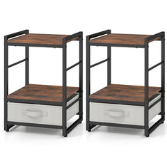 Nightstand Bedside Table with Fabric Drawer Open Wood Shelf-2 Pack