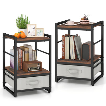 Nightstand Bedside Table with Fabric Drawer Open Wood Shelf-2 Pack