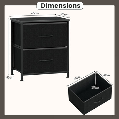 Nightstand Set of 2 End Table with Fabric Drawers for Bedroom-Black