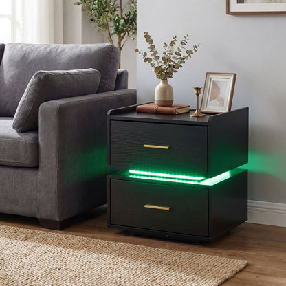 Nightstand with Charging Station and 2 Storage Drawers-Black
