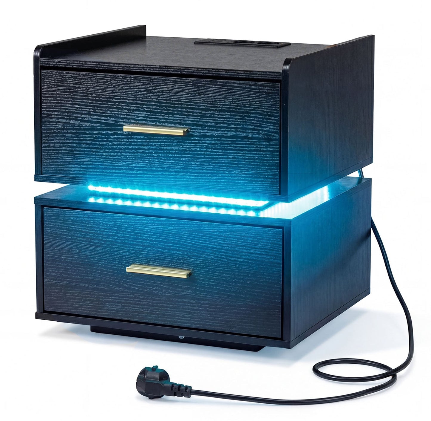 Nightstand with Charging Station and 2 Storage Drawers-Black