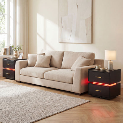 Nightstand with Charging Station and 2 Storage Drawers-Black