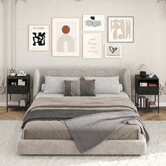 Nightstand with Open Compartment and Storage Shelf Set of 2-Black