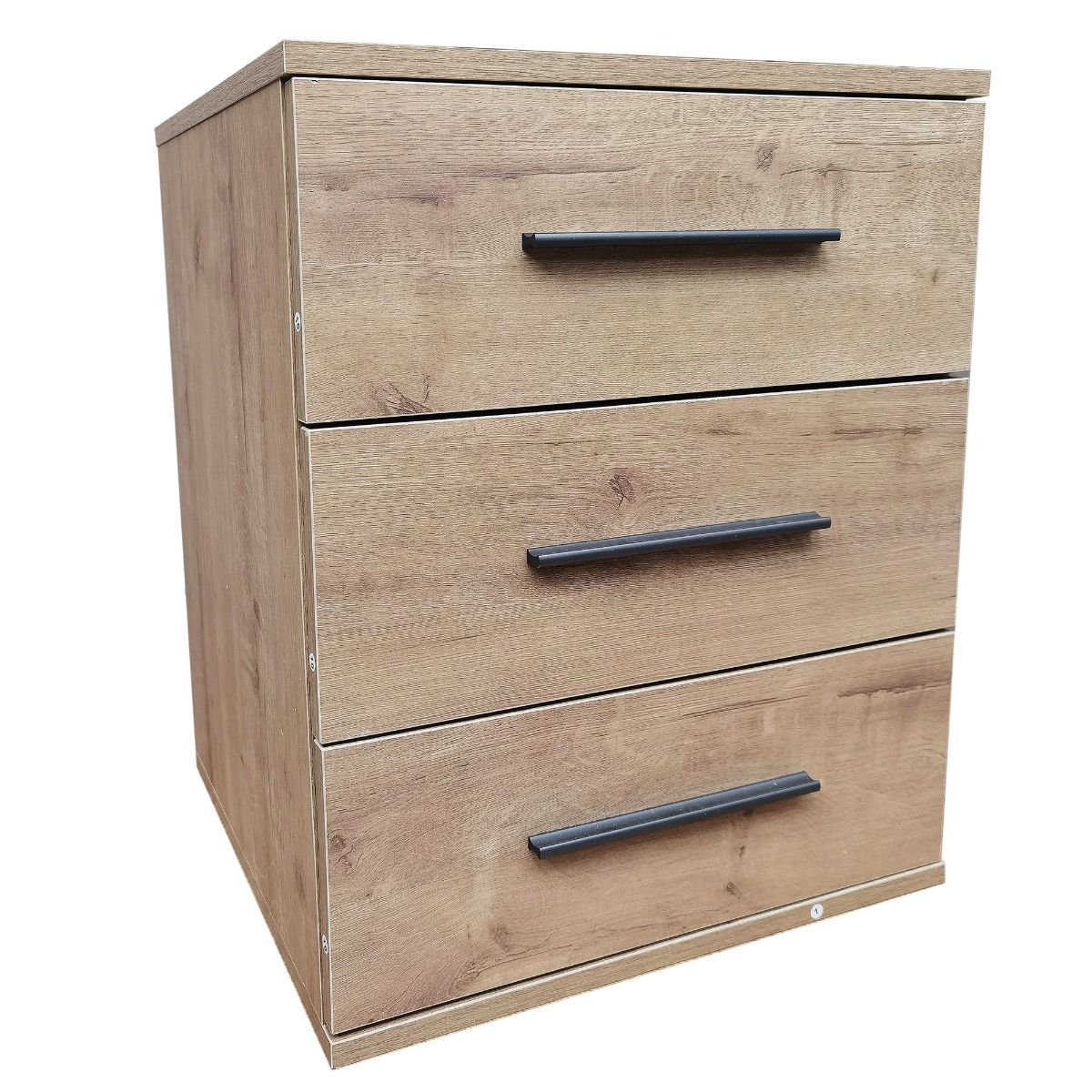 Bedside Table WINSTEAD 3 Drawer Nightstand Planked Oak 45cm