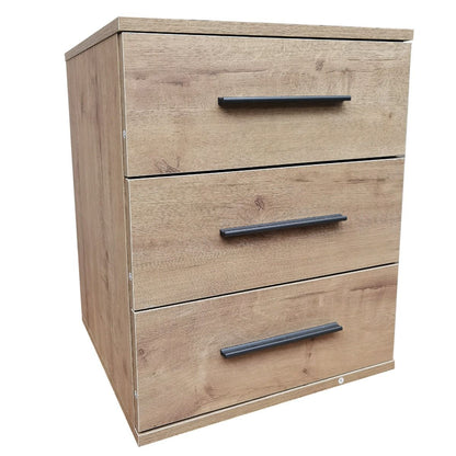 Bedside Table WINSTEAD 3 Drawer Nightstand Planked Oak 45cm