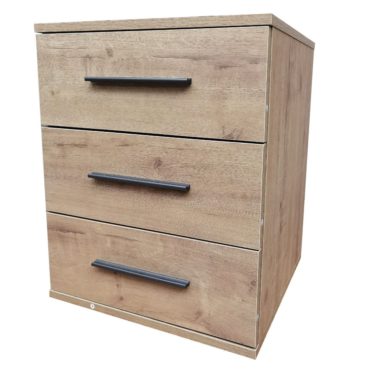 Bedside Table WINSTEAD 3 Drawer Nightstand Planked Oak 45cm