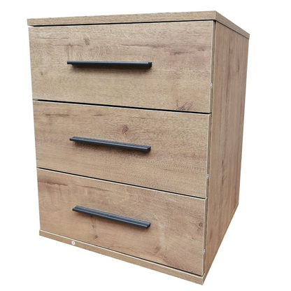 Bedside Table WINSTEAD 3 Drawer Nightstand Planked Oak 45cm