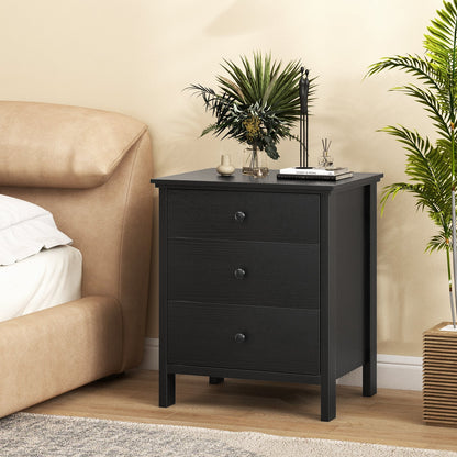 Nightstand with 3 Drawer for Bedroom Compact Storage Chest-Black