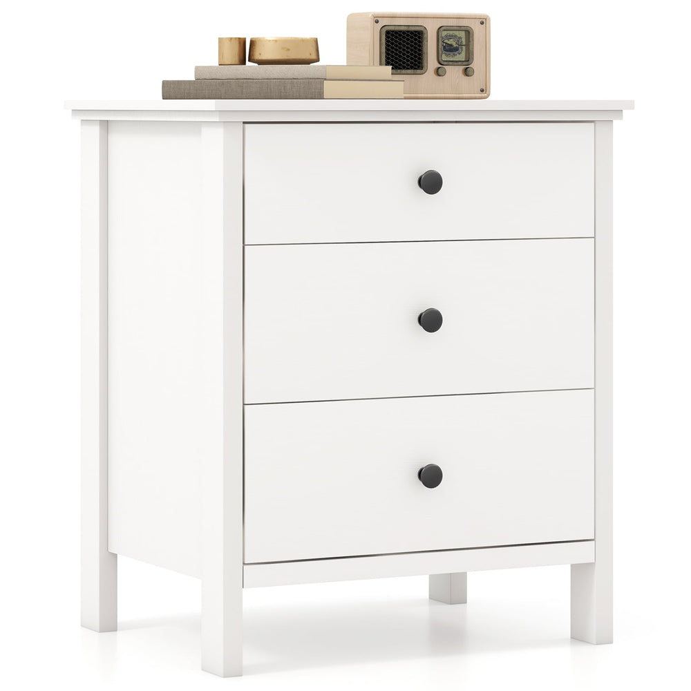 Nightstand with 3 Drawer for Bedroom Compact Storage Chest-White