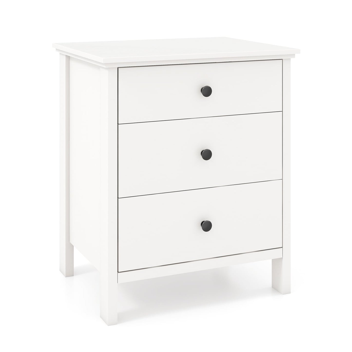Nightstand with 3 Drawer for Bedroom Compact Storage Chest-White