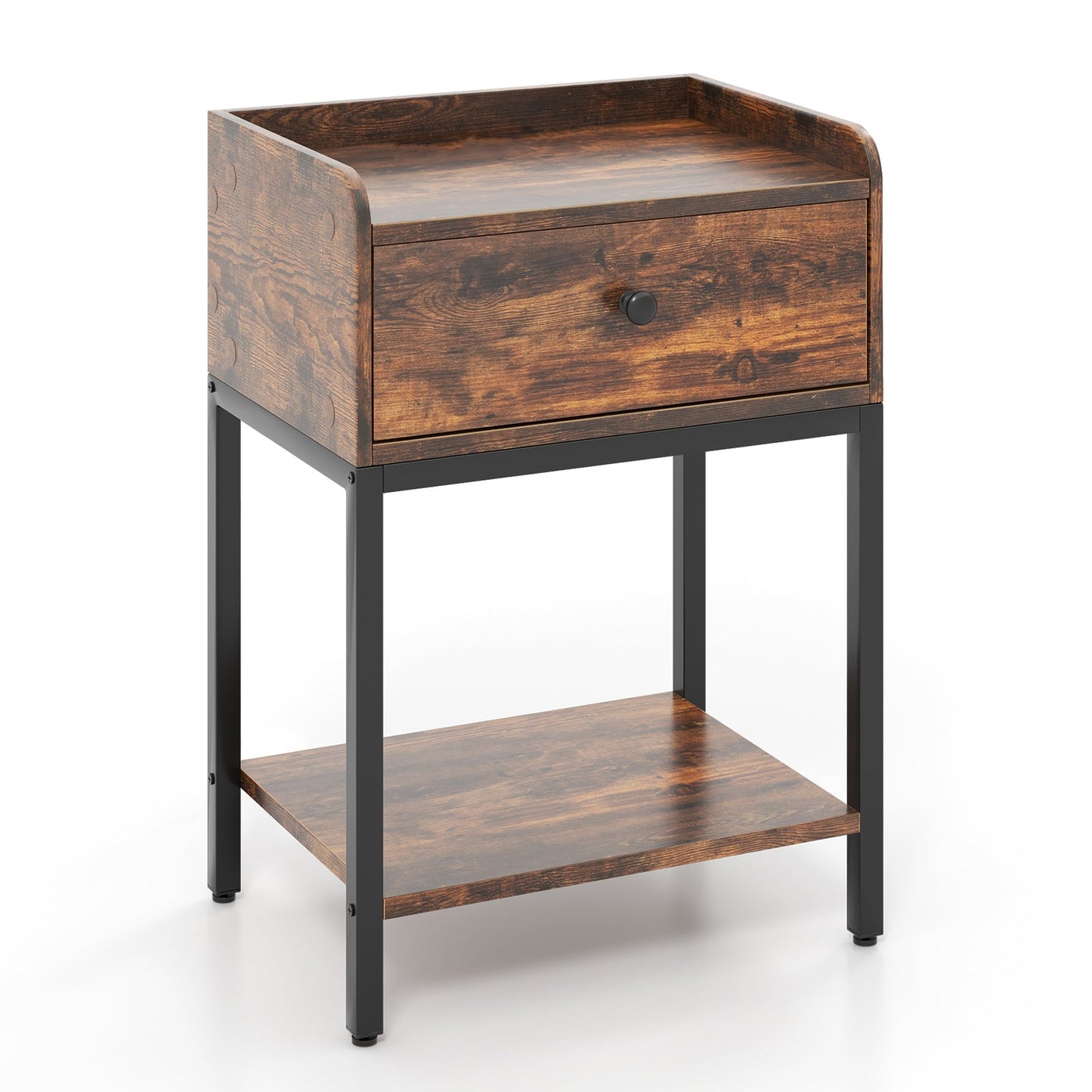 Industrial Bedside Table Nightstand with Drawer-Rustic Brown