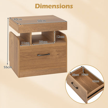 Nightstand with Charging Station with Drawer and Sliding Top Storage-Natural