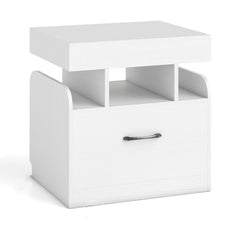 Nightstand with Charging Station with Drawer and Sliding Top Storage-White