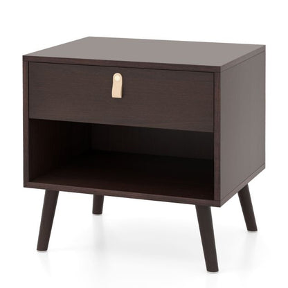 Mid-Century End Table with Open Storage Shelf for Living Room Bedroom Small Spaces-Brown