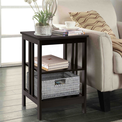 3-Tier Nightstand with Reinforced Bars for Bedroom Living Room Hall Easy Assembly-Espresso