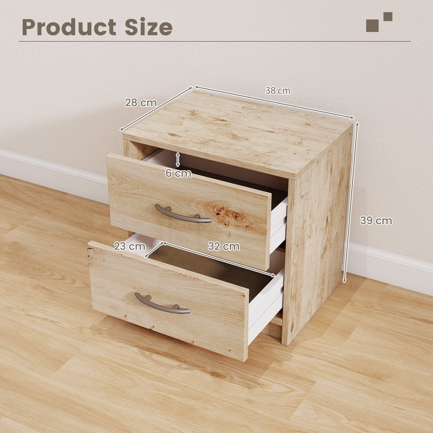 2-Drawer Nightstand with Storage for Living Room Bedroom-Oak