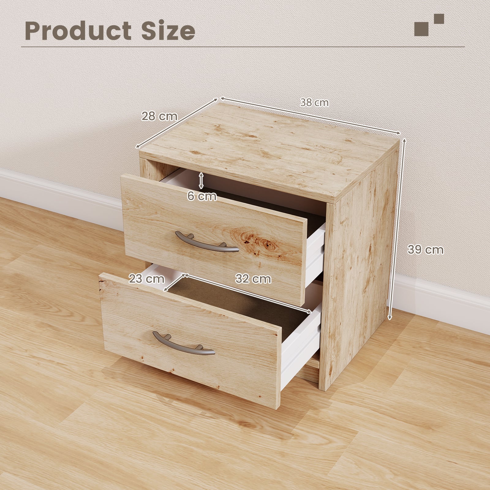 2-Drawer Nightstand with Storage for Living Room Bedroom-Oak