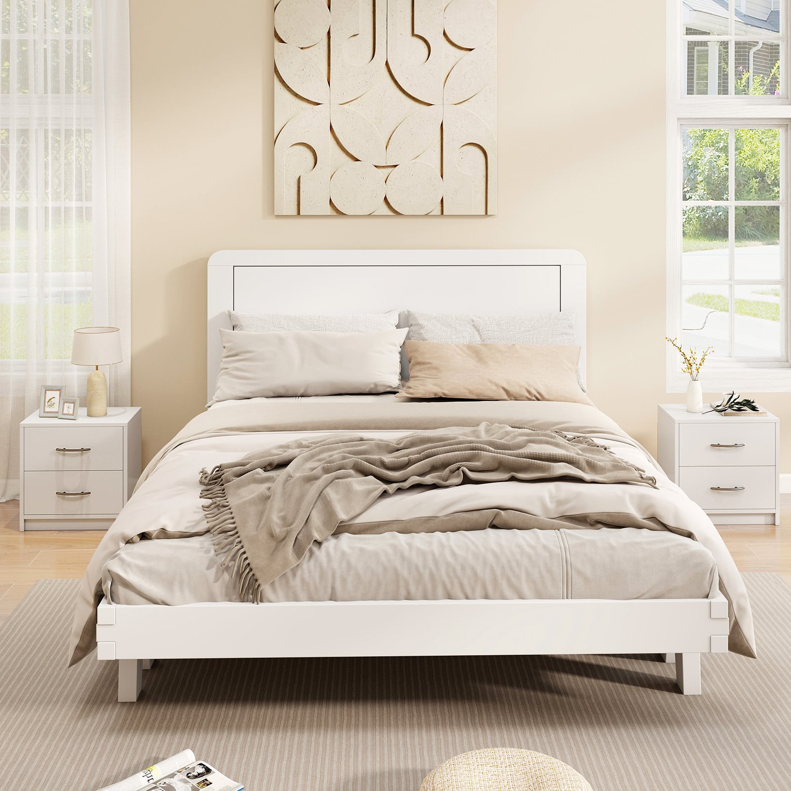 2-Drawer Nightstand with Storage for Living Room Bedroom-White