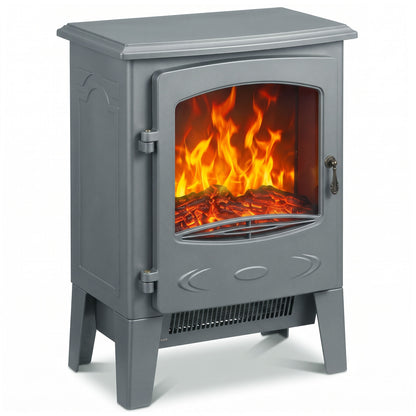 HOMCOM Electric Fireplace, Freestanding Electric Fire with Realistic Flame Effect, Log Burner, 1000W/ 2000W, Grey