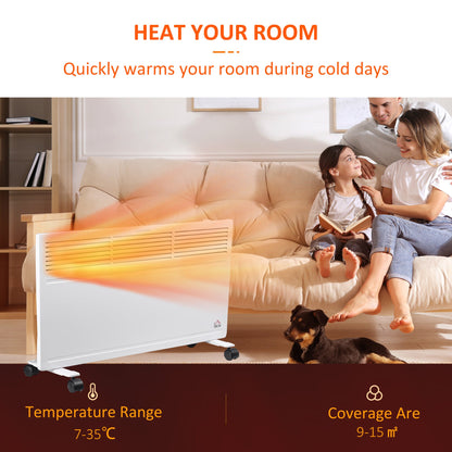 HOMCOM POWER Convector Radiator Freestanding or Wall-mounted Heating with 2 Heat Settings Safety Cut-Off, White