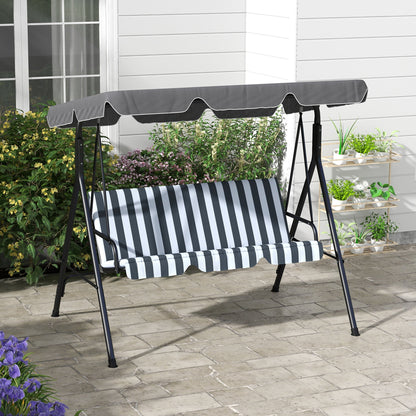 Outsunny 3 Seater Garden Swing Chair, Outdoor Swing Chair with Adjustable Canopy, Mental Frame & Cushions, Grey