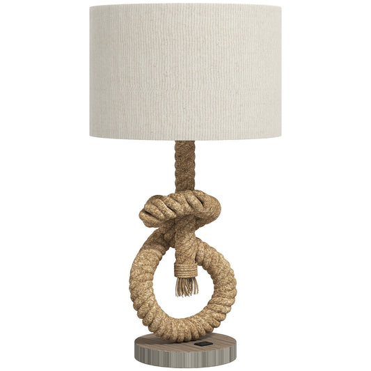 HOMCOM Nautical LED Table Lamp with USB Charging Port, Bedside Desk Lamp for Bedroom, Living Room, Home Office