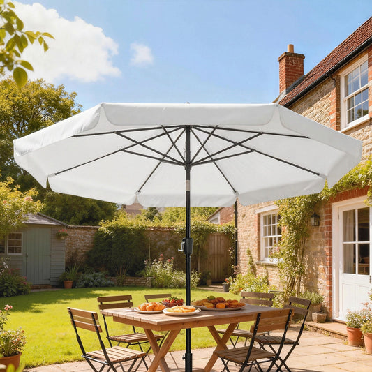 Outsunny 3 m Garden Parasol with Tilt Mechanism & Crank Handle, UPF 30+ Patio Umbrella Outdoor Table Umbrella, Cream White