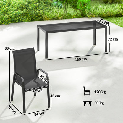 Outsunny 9 Pieces Garden Dining Set, Outdoor Table and Chairs Set for 8, Garden Furniture Set with Tempered Glass Top, Black