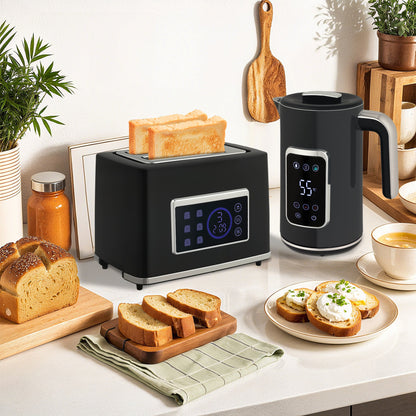 HOMCOM Touch Screen Kettle and Toaster Set - Black
