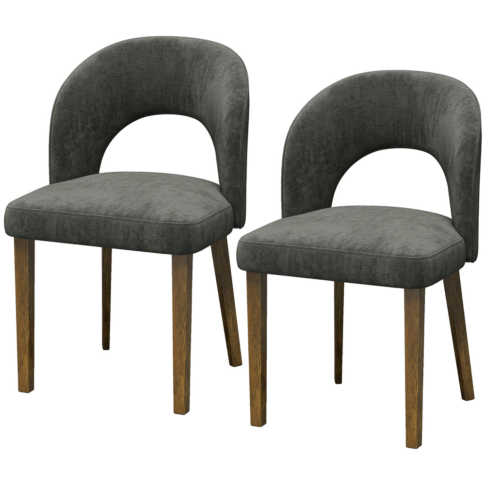 HOMCOM Modern Dining Chairs Set of 2, Chenille Upholstered Ergonomic Kitchen Chairs with Thick Padded Seat, Backrest Dark Grey