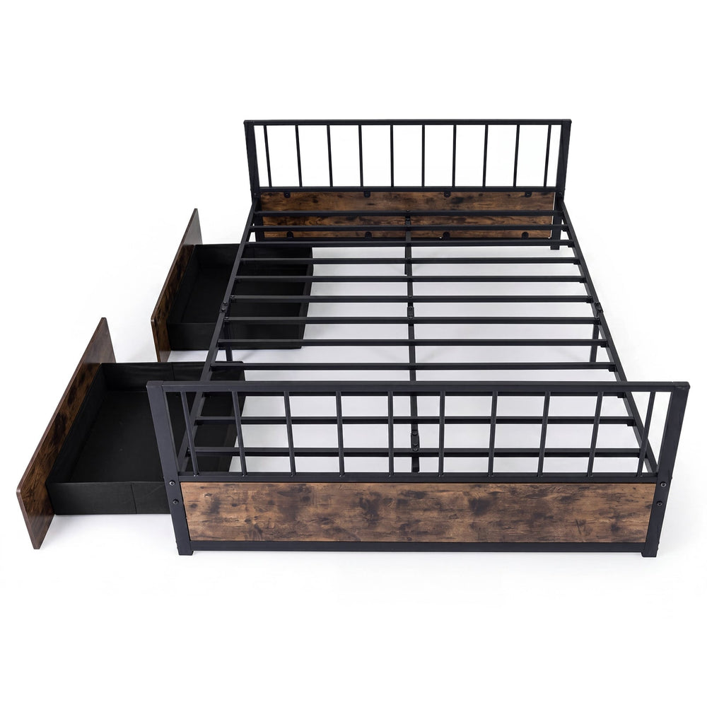 No Box Spring Needed Double Size Metal Bed Frame with 2 Drawers and Headboard-Double