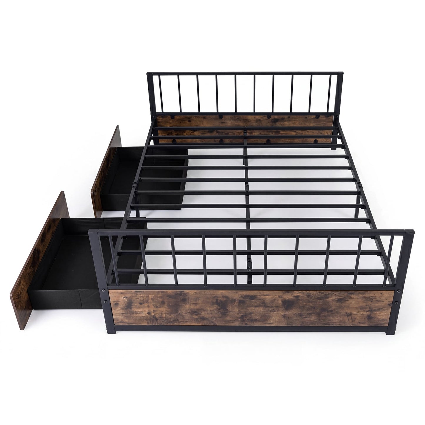 No Box Spring Needed Double Size Metal Bed Frame with 2 Drawers and Headboard-Double