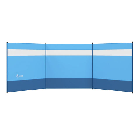 Outsunny Camping Windbreaker with Clear Windows, Carry Bag and Steel Poles, for Beach Caravan Campervan, 440 x 140cm, Blue