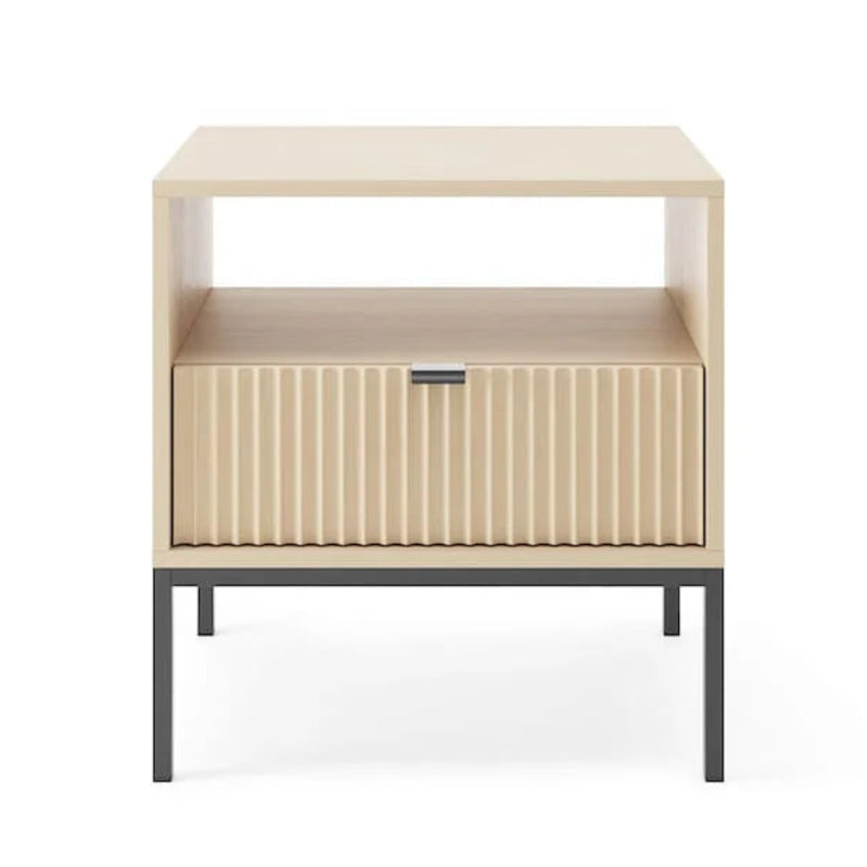 Beige nightstand with a drawer on a white background