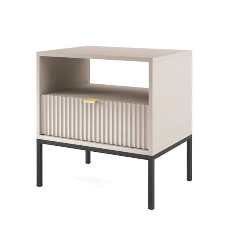 Small side table with a metallic finish on a white background