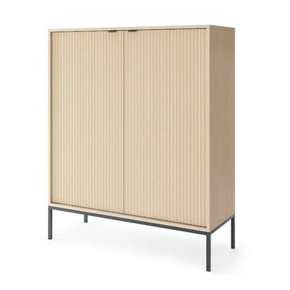 Beige cabinet with black legs on a white background