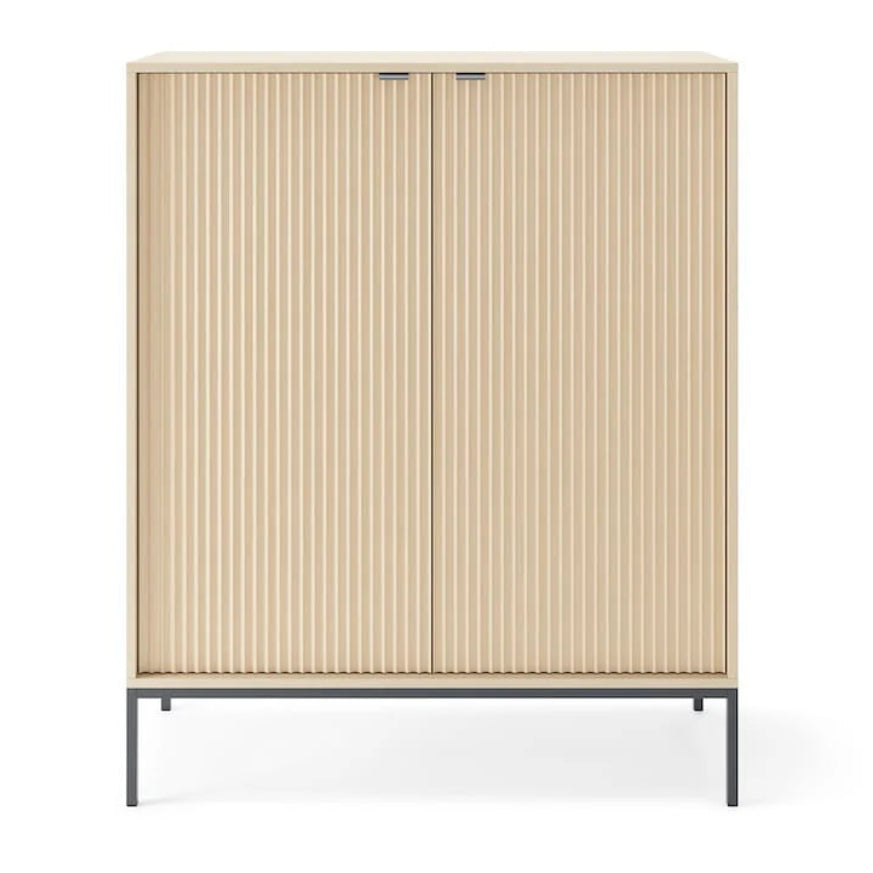 Beige cabinet with sliding doors on a white background