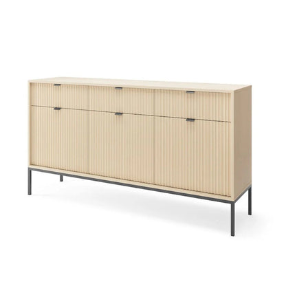 Beige sideboard with metal legs on a white background