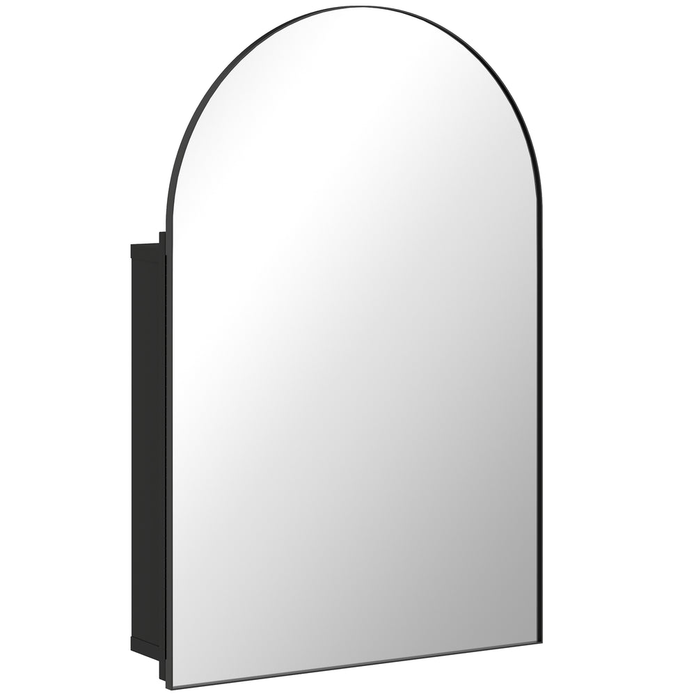 HOMCOM Bathroom Mirror Cabinet with Mirror, Arched Wall Mounted Bathroom Cabinet with Storage Shelves, Black