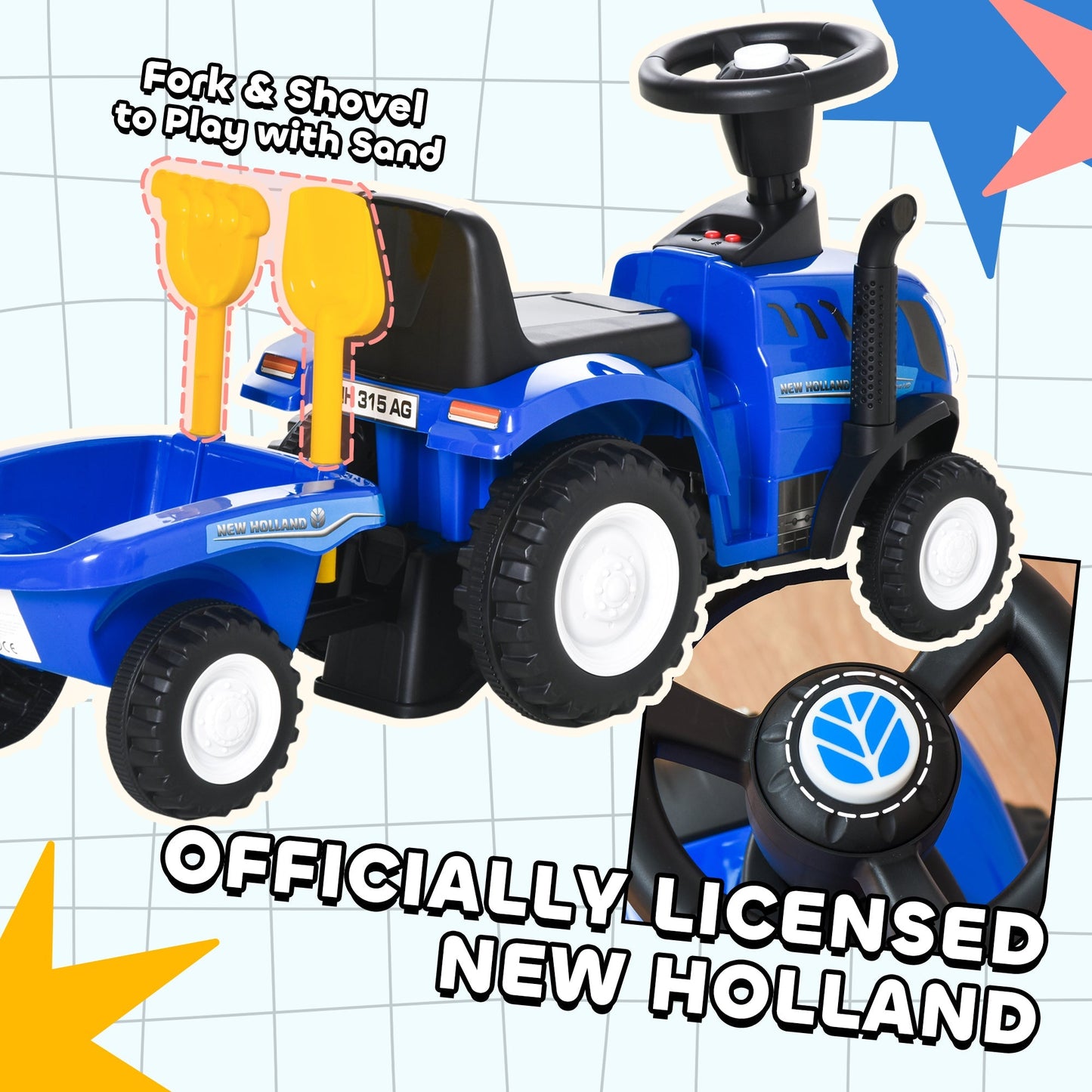 HOMCOM Ride On Tractor Toddler Walker Foot To Floor Slider w/ Horn Storage Steering Wheel for 1-3 Years Old Blue