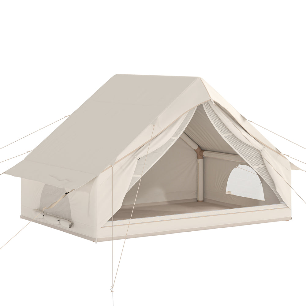 Outsunny Inflatable Tent Waterproof for Camping Blow Up Tent with Pump Carry Bag for 2-4 Person, Beige