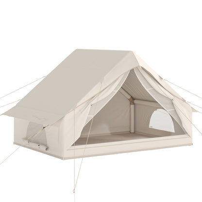 Outsunny Inflatable Tent Waterproof for Camping Blow Up Tent with Pump Carry Bag for 2-4 Person, Beige