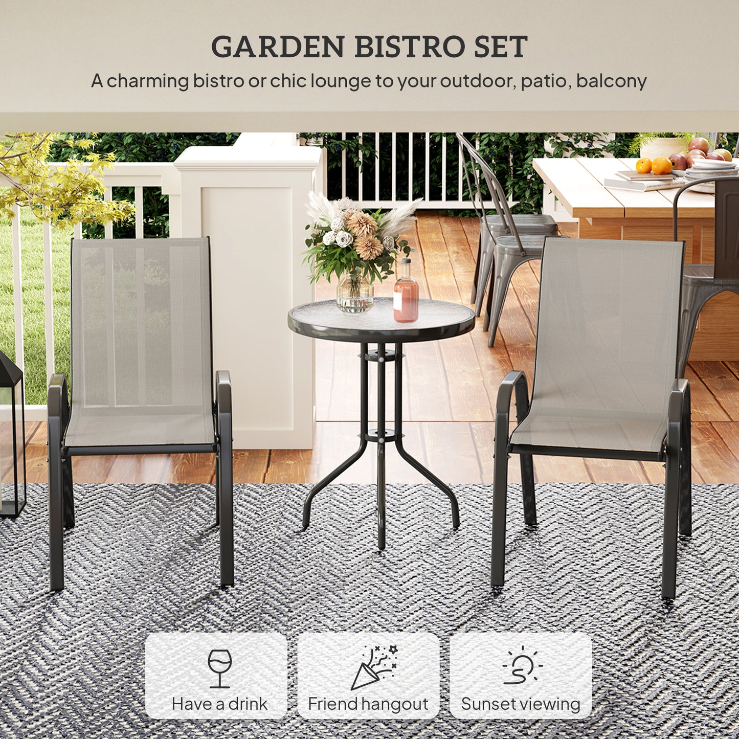 Outsunny Three-Piece Outdoor Garden Set - Light Grey