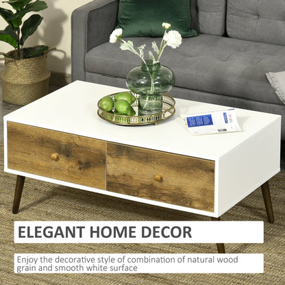 Coffee Table for Living Room, Office, Study Room, Reception Room, w/ 4 Storage Drawers, Sofa Table, Graceful Functional Table, Natural Wood